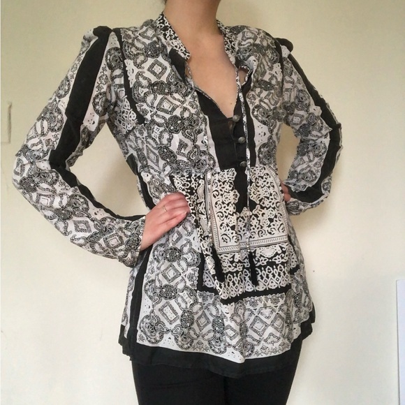 Prana Black and White Paisley Tunic Blouse - Picture 3 of 6